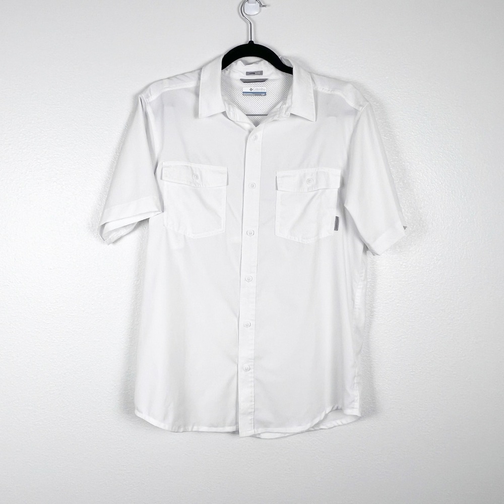 Columbia Men's Lightweight Button Front Short Sleeve Outdoor Shirt White Sz S